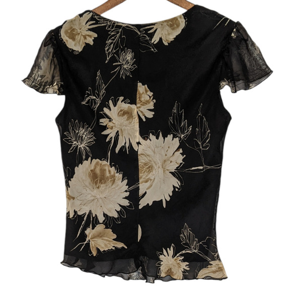 VTG 90s Floral Blouse Flutter Cap Sleeve 10  Sheer Overlay Whimsigoth Witchy Top - Picture 2 of 10